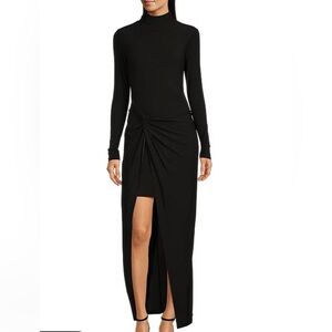 Belle Badgley Mischka Hailey Jersey Mock Neck Maxi Black Long Sleeve Size 2